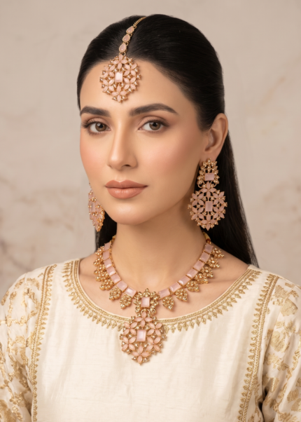 Premium bridal jewellery set in gold pink