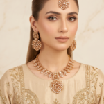 Champagne crystal jewellery set with gold finish