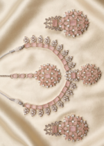 Pink crystal floral necklace with silver finish