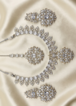Silver crystal earrings close up