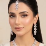 Silver zircon jewellery set with floral design
