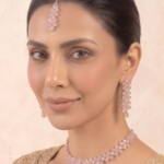 Pink zircon jewellery set with silver finish