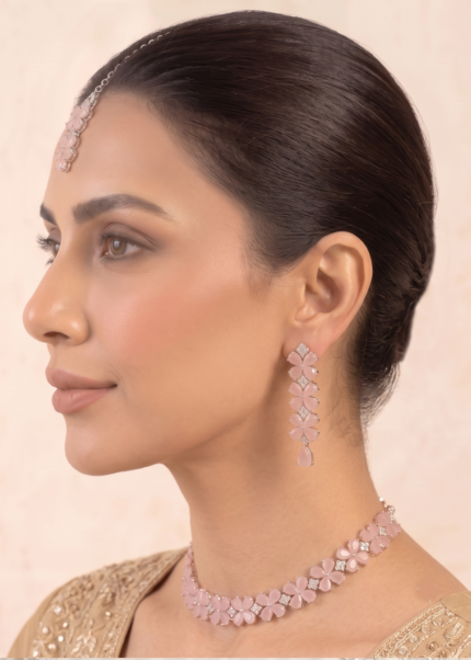 Pink zircon jewellery set front view