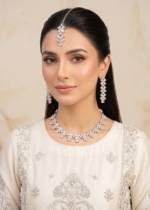 Silver zircon floral necklace
