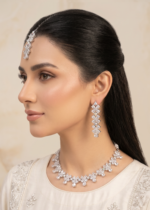 Silver zircon long earrings