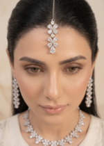 Silver zircon maang tikka